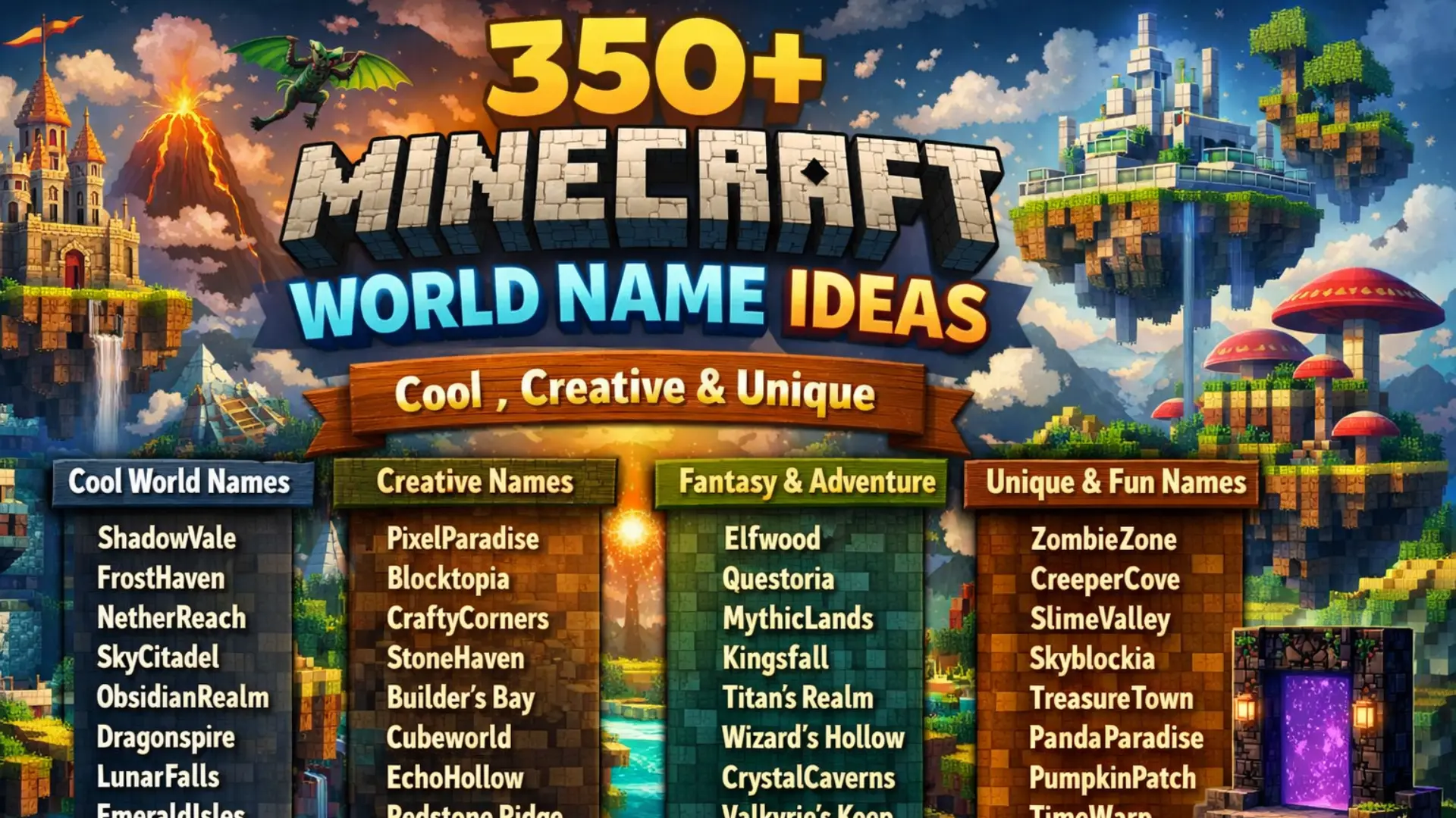 Minecraft World File Names 350+ Minecraft World Name Ideas (Cool, Creative & Unique)