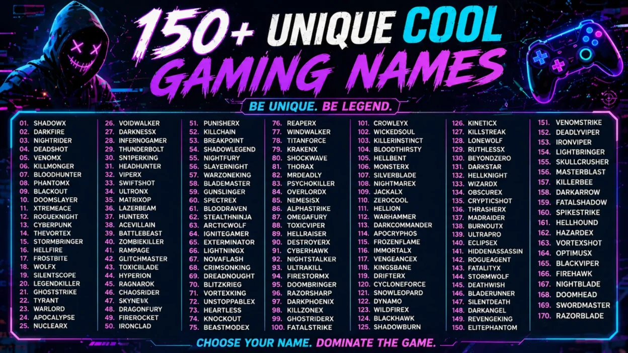 150+Unique Cool Gaming Names
