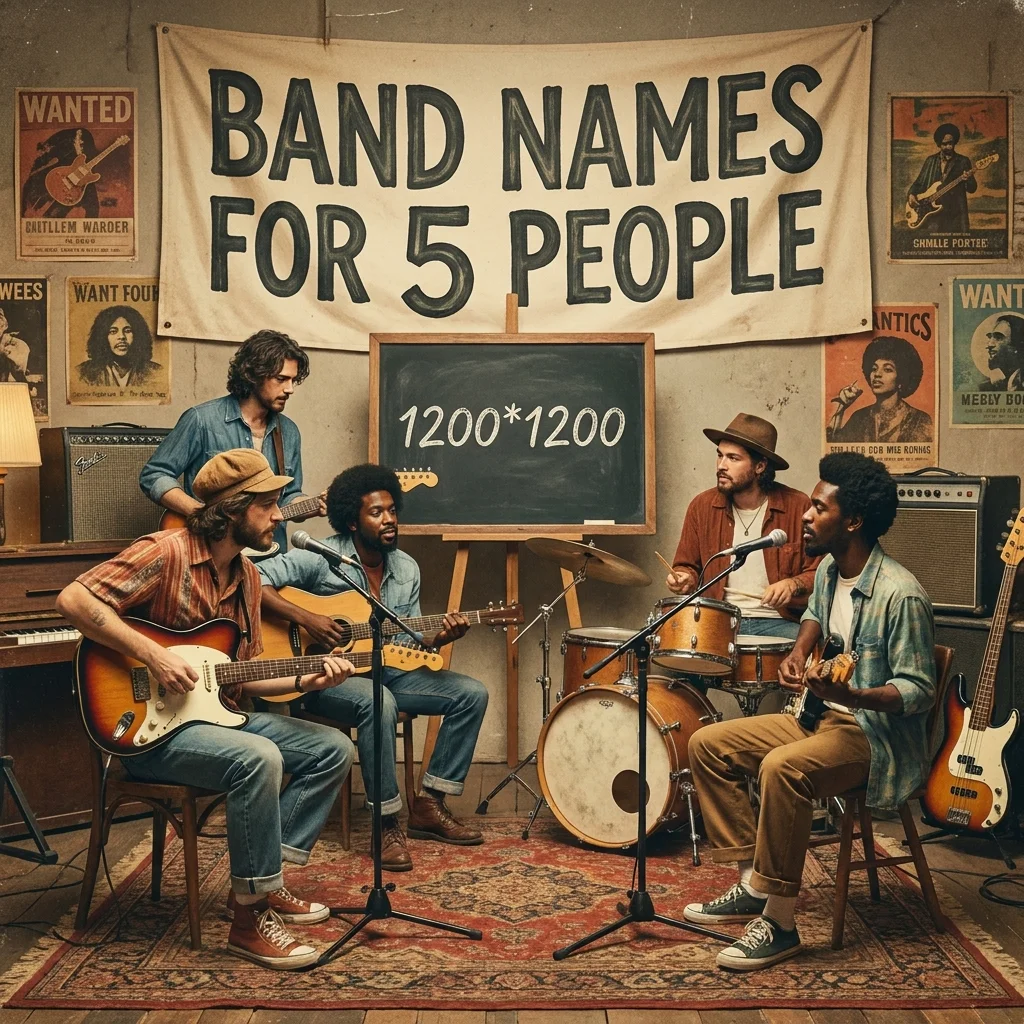 Band names for 5 people featuring creative, unique, and memorable music group ideas