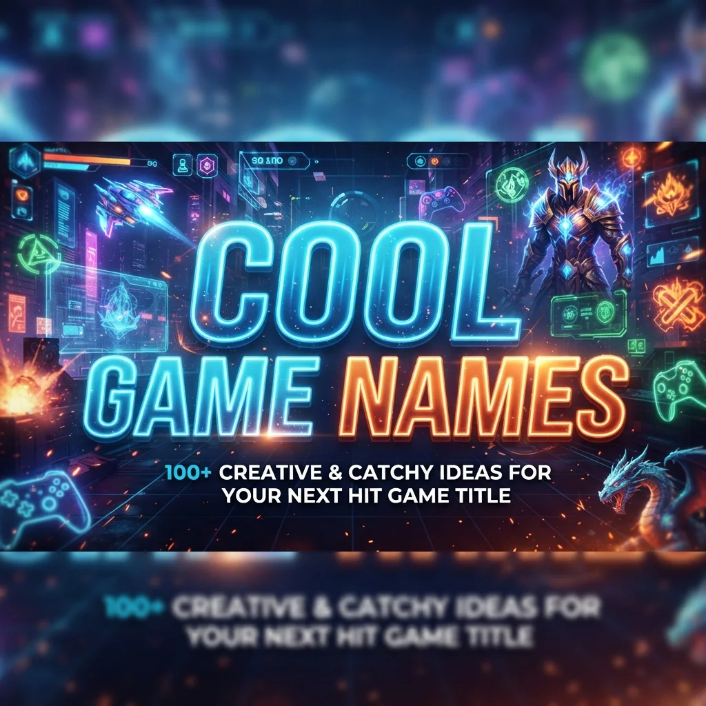 Cool game names banner featuring stylish gaming graphics and creative name ideas for gamers in 2026.
