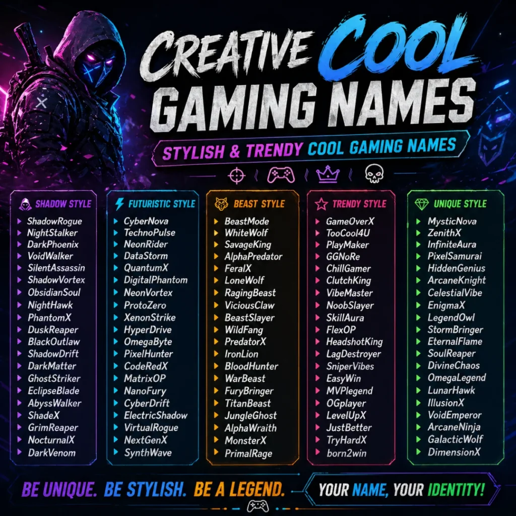  Creative Cool Gaming Names (Stylish & Trendy )