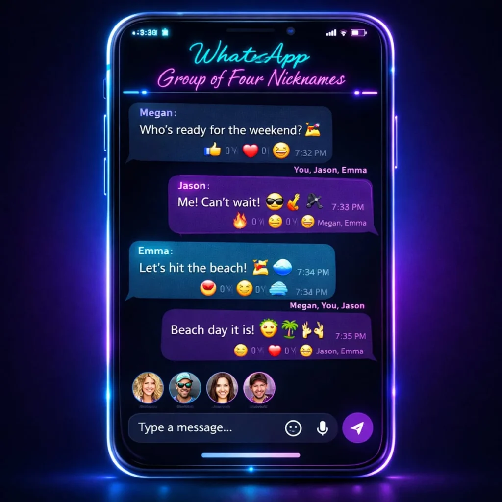 Group of Four Nicknames for WhatsApp 📱💬