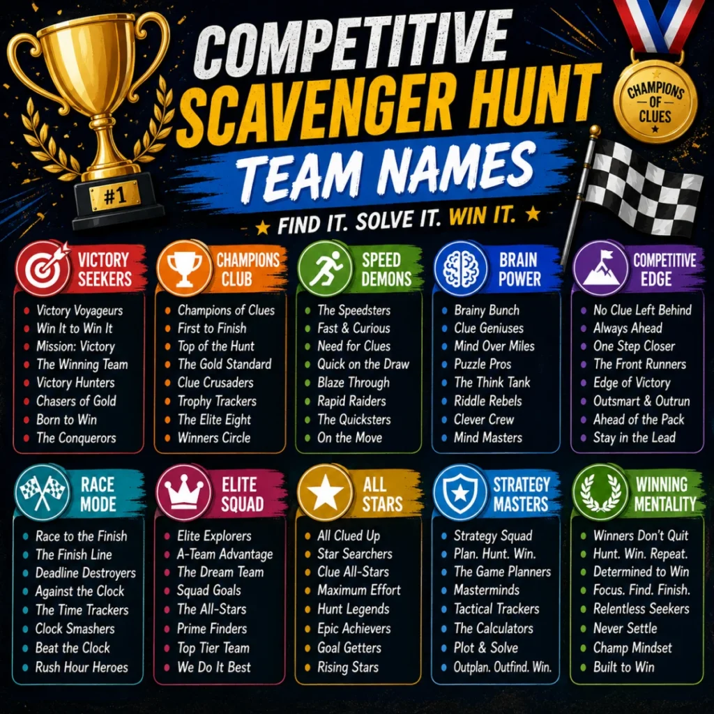 🏆 COMPETITIVE SCAVENGER HUNT TEAM NAMES