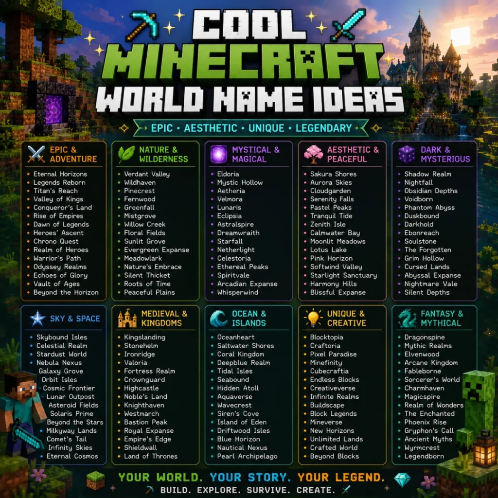 Cool minecraft world name ideas