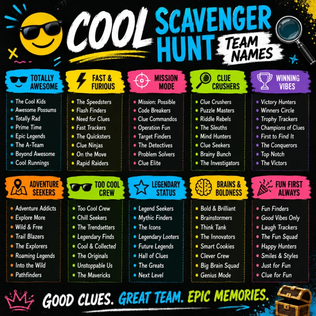 😎 COOL SCAVENGER HUNT TEAM NAMES
