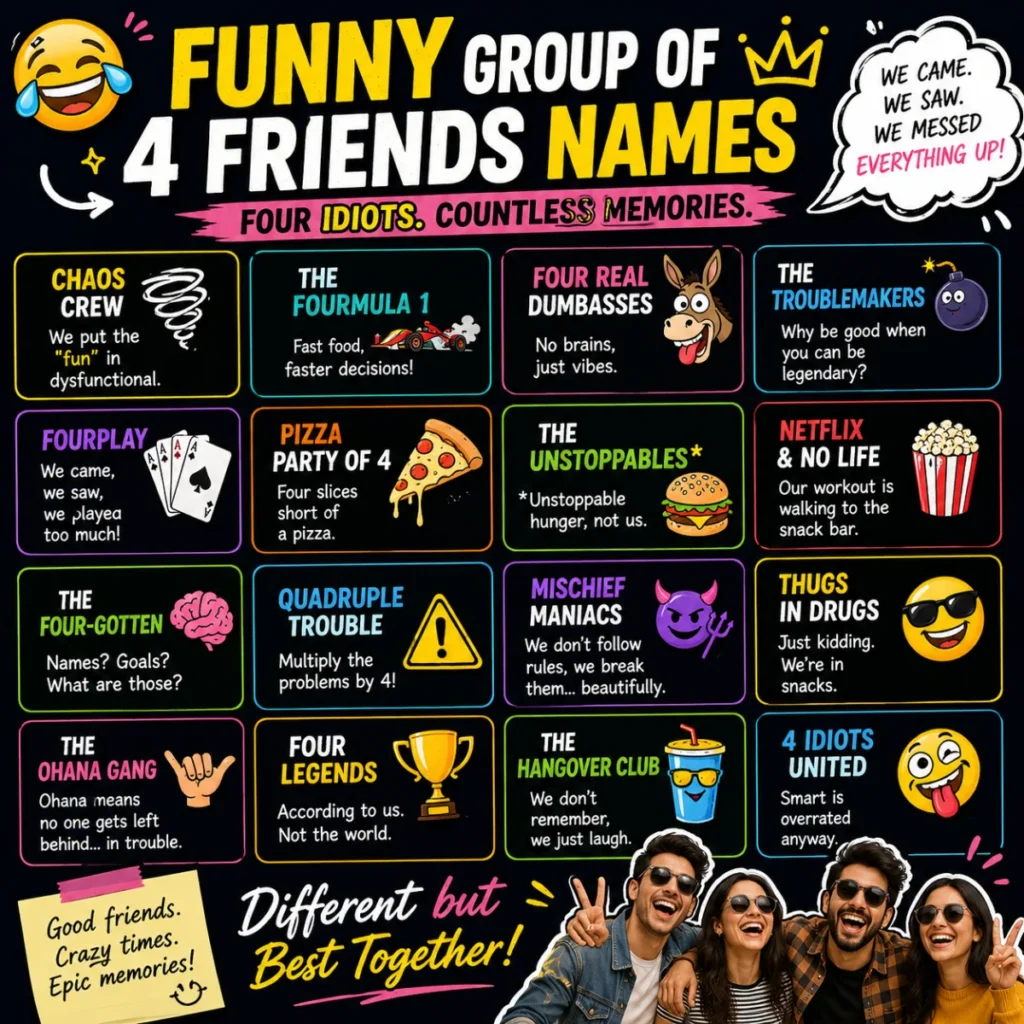 Funny Group of 4 Friends Names 😂