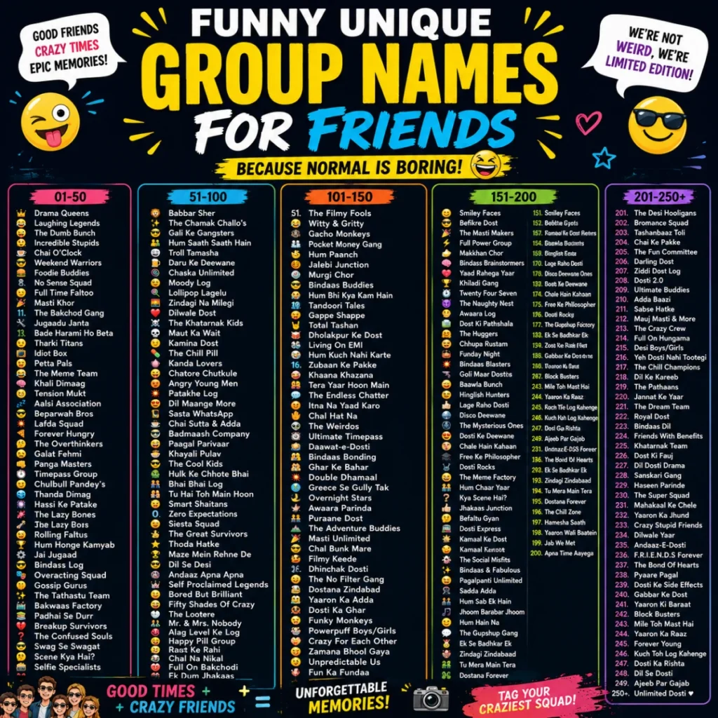 Funny Unique Group Names for Friends 😂