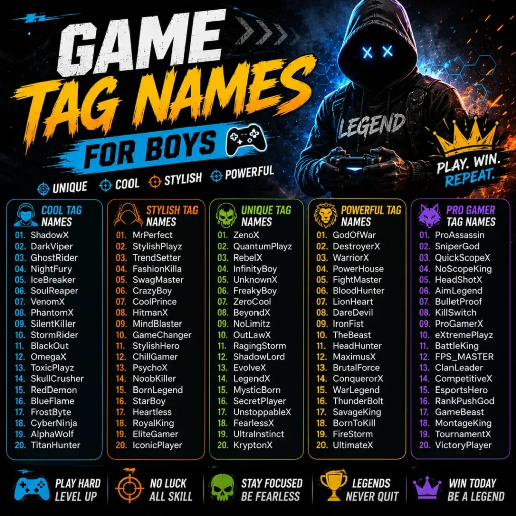 Game Tag Names for Boys 💪