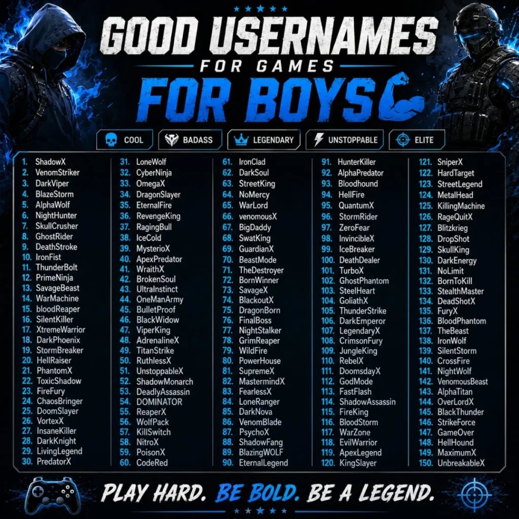 Good Usernames for Games for Boys 💪