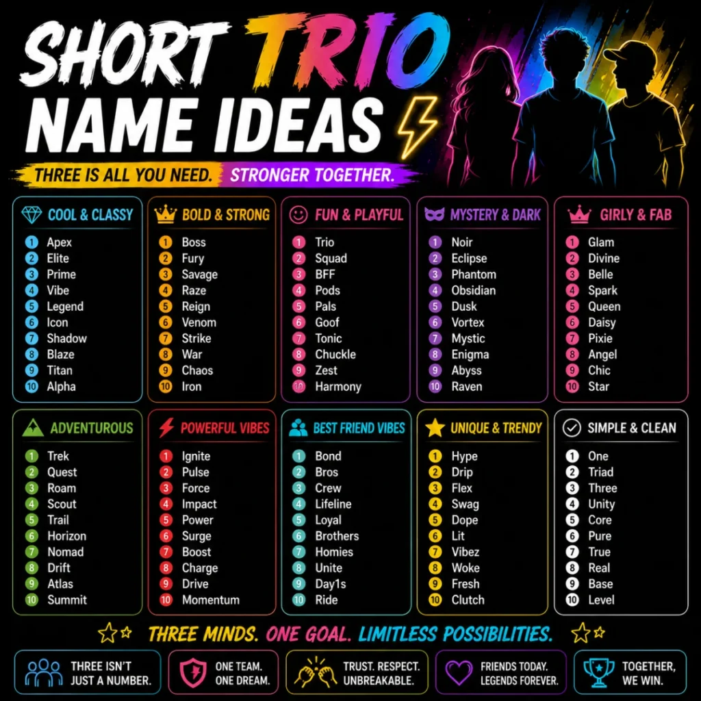 Short Trio Name Ideas โก
