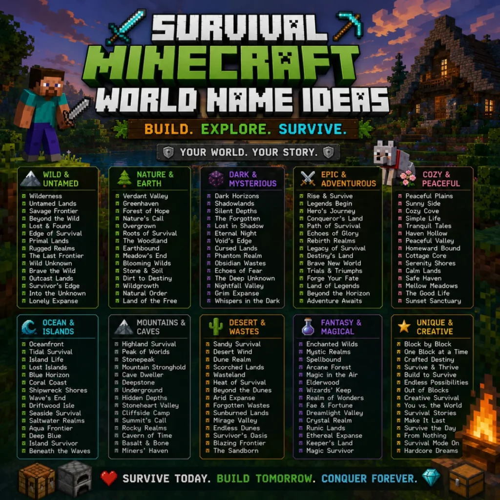 Survival minecraft world name ideas