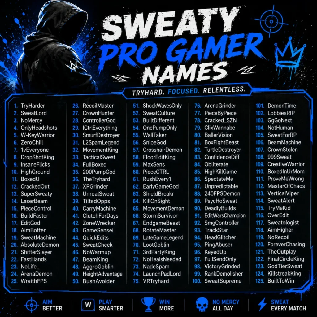 Sweaty pro gamer names