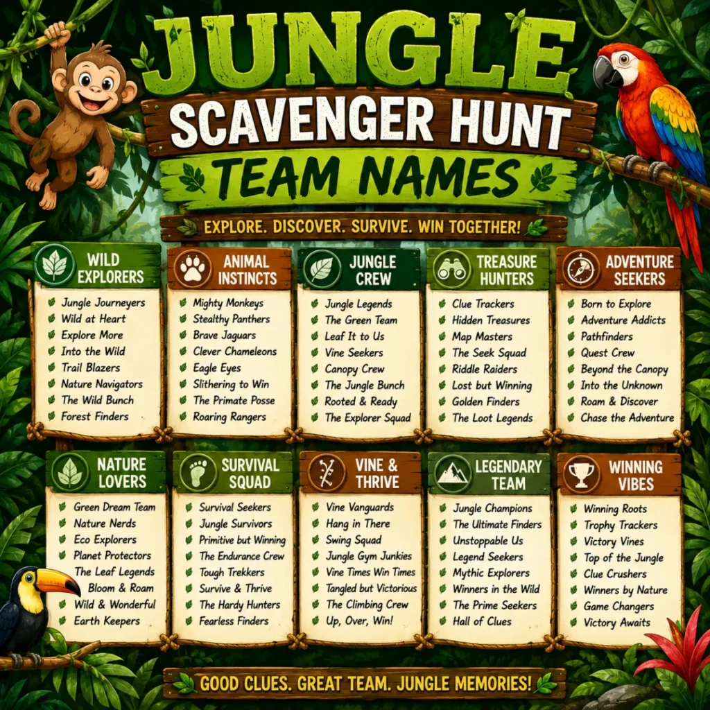 🌿 JUNGLE SCAVENGER HUNT TEAM NAMES