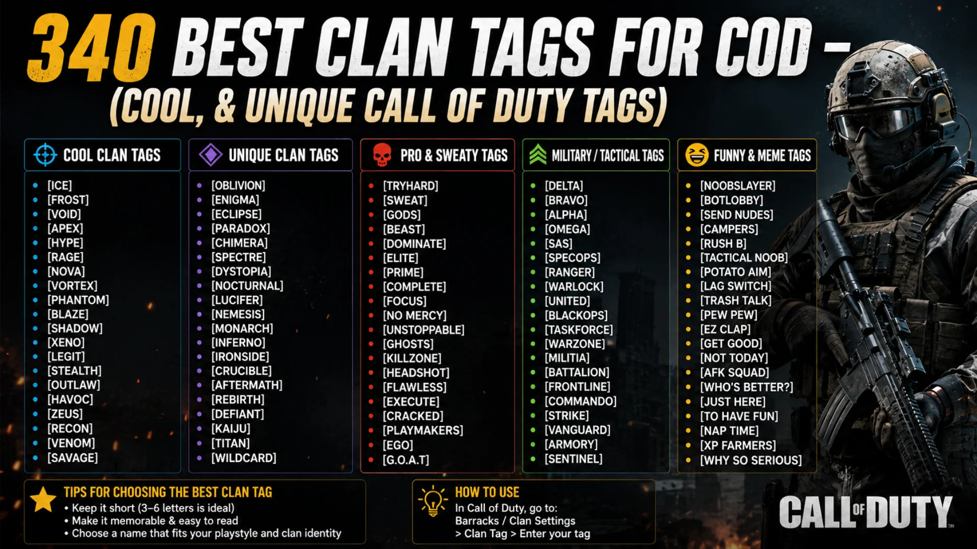 340Best Clan Tags for COD – (Cool, & Unique Call of Duty Tags)