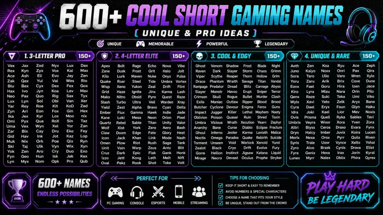 Cool Short Gaming Names