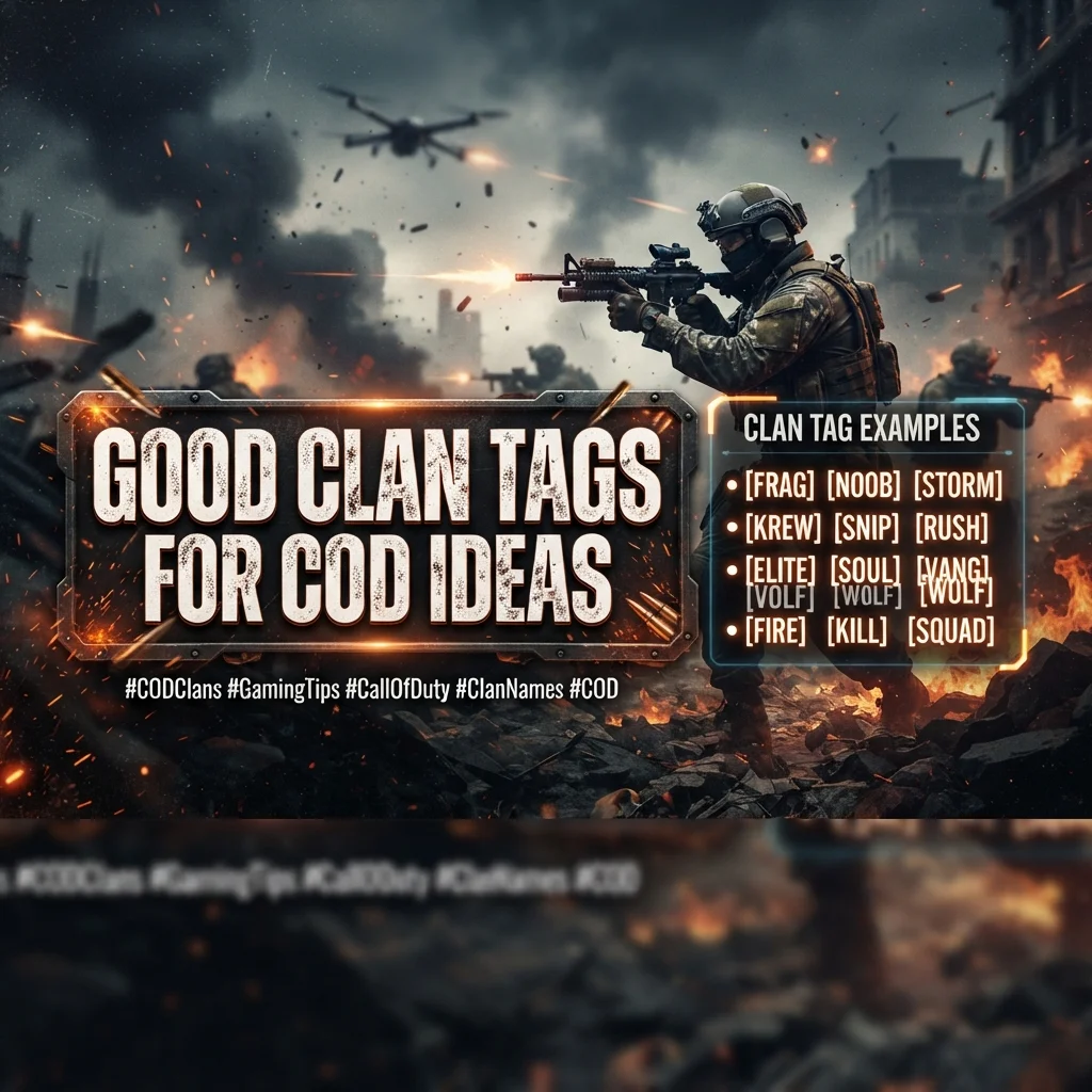 Good Clan Tags for COD Ideas graphic showing creative Call of Duty squad tag inspiration with a gaming theme