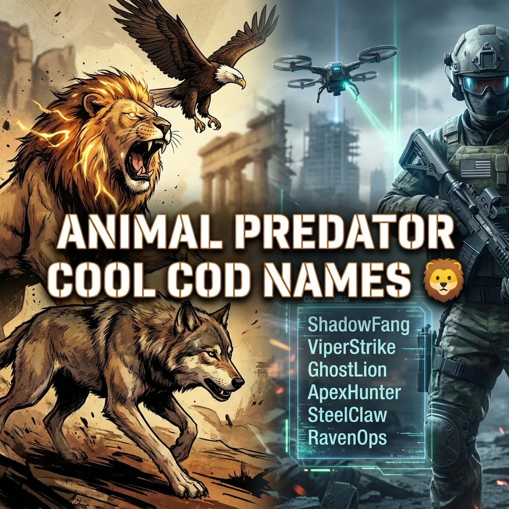 Animal predator cool COD names inspired by lions, wolves, tigers, and other wild creatures
