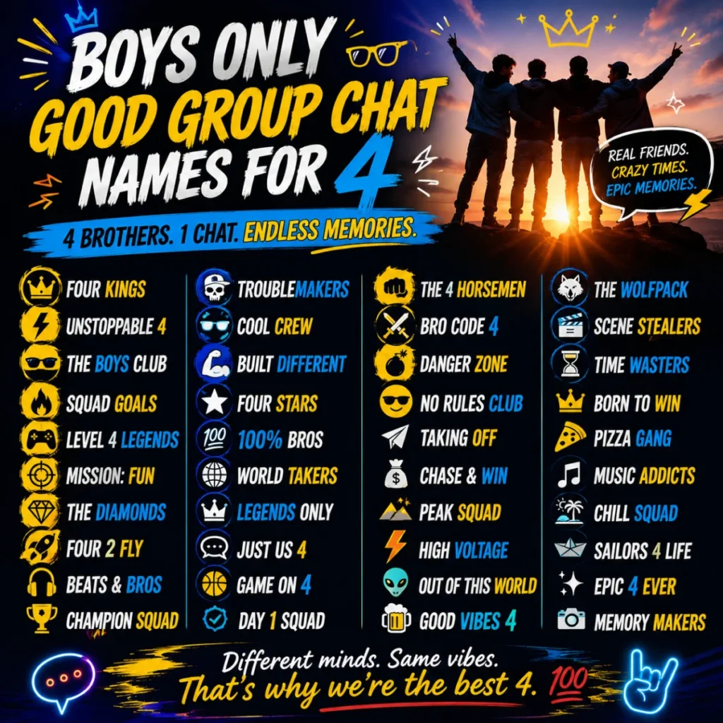 Boys Only Good Group Chat Names for 4 ๐จโ๐ค