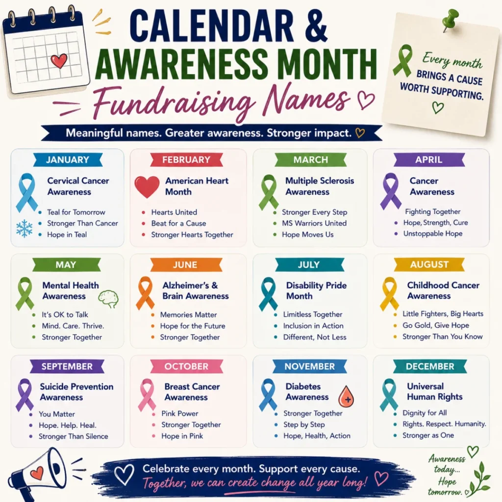 Calendar & Awareness Month Fundraising Names ๐