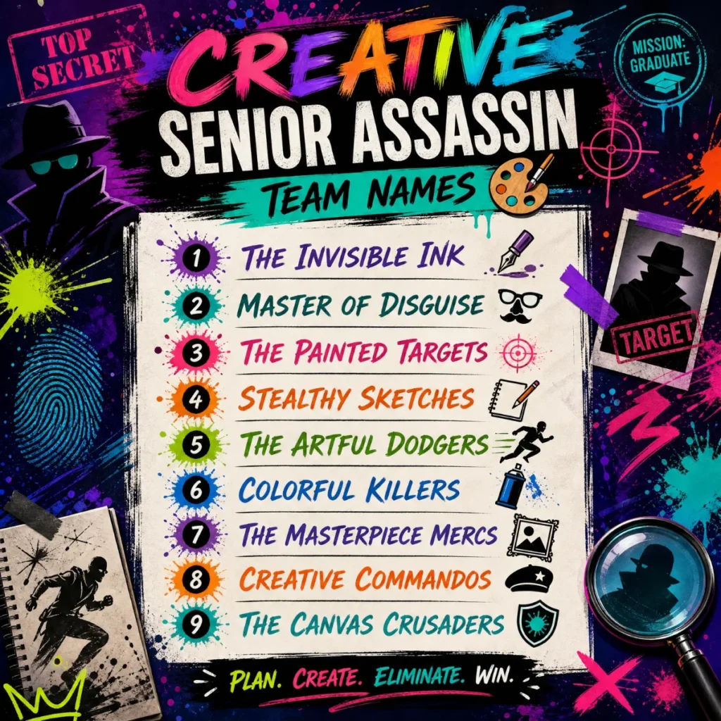 Creative Funny Senior Assassin Team Names 🎨