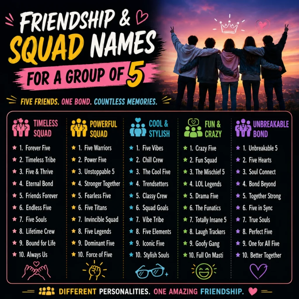 Friendship & Squad Names for a Group of 5 👯