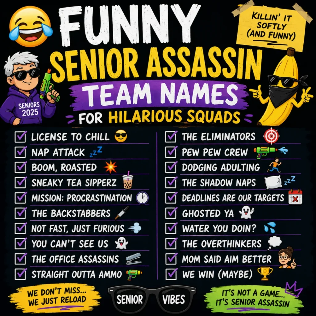😂 Funny Senior Assassin Team Names for Hilarious Squads