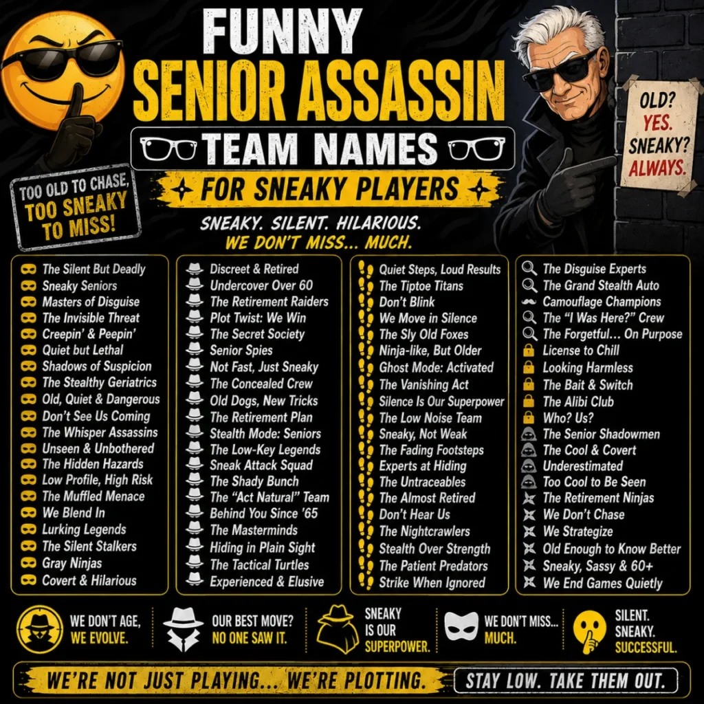 🕶️ Funny Senior Assassin Team Names for Sneaky Players
