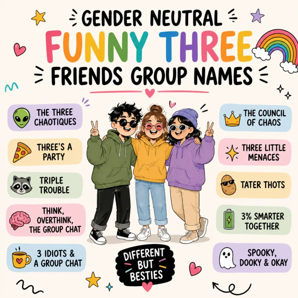 Gender Neutral Funny Three Friends Group Names 🌈