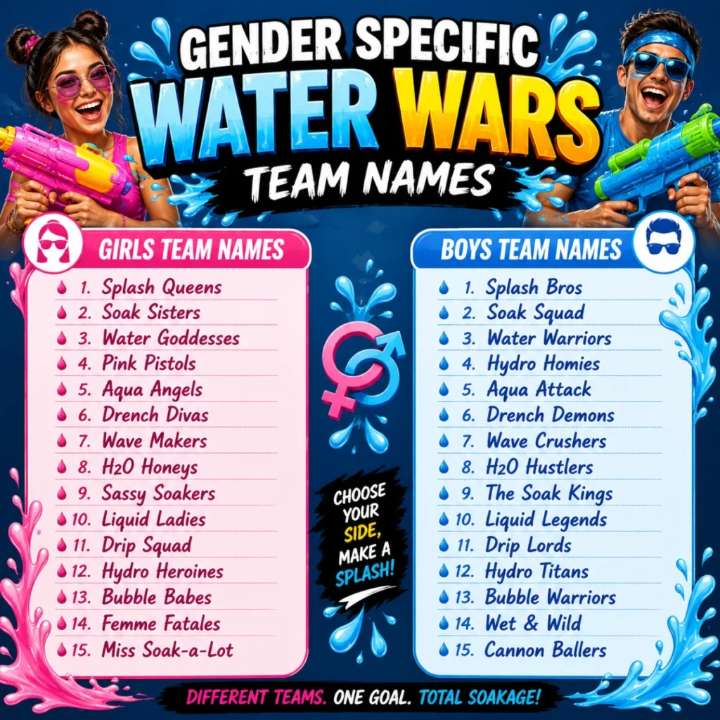 Gender Specific Water Wars Team Names 👩‍🎤👨‍🎤