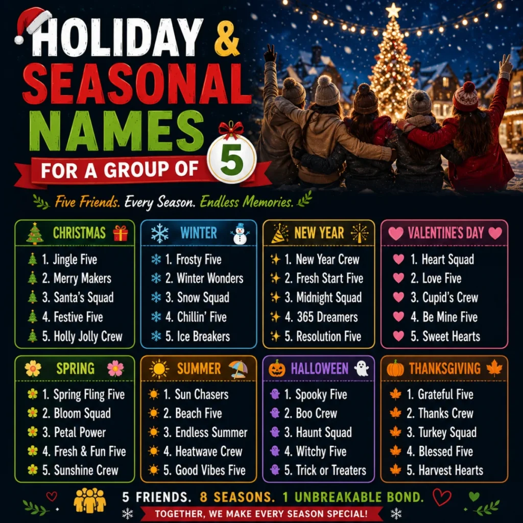 Holiday & Seasonal Names for a Group of 5 🎄