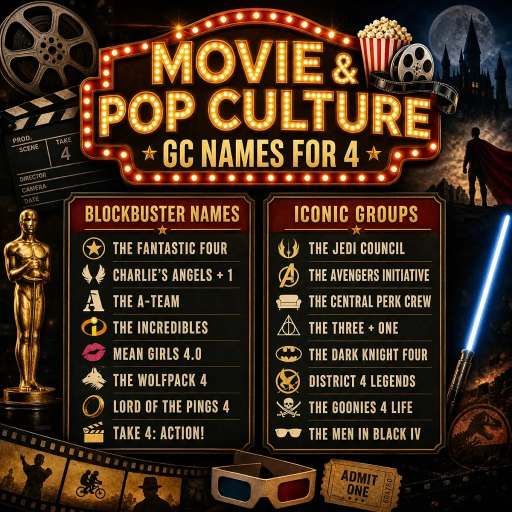 Pop Culture & Movie GC Names for 4 🎬
