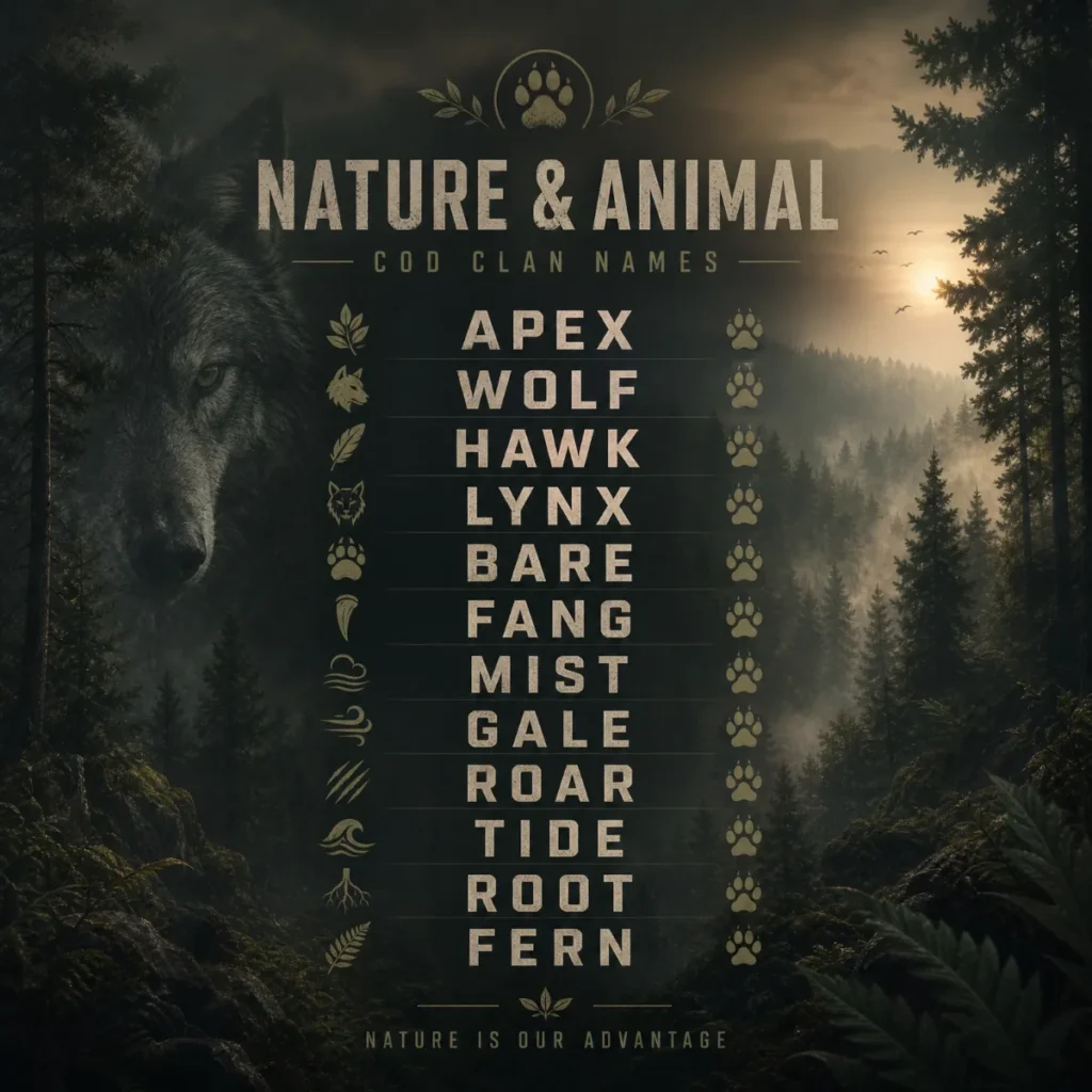 Nature & Animal Cod Clan Names 🌿