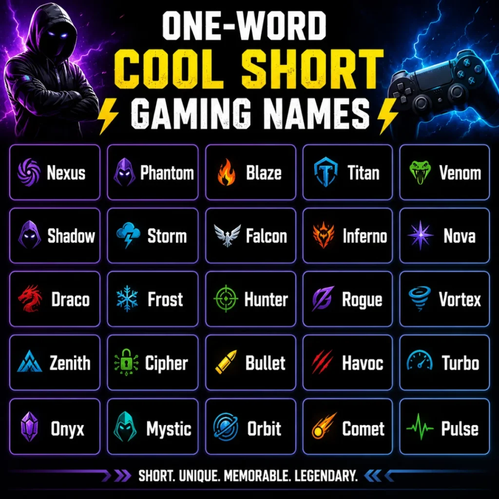 One-Word Cool Short Gaming Names ⚡
