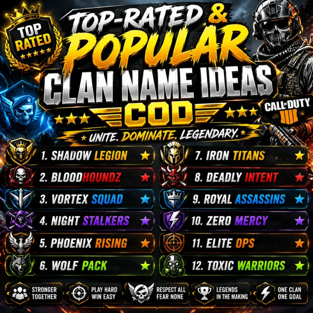 Top-Rated & Popular Clan Name Ideas COD ⭐