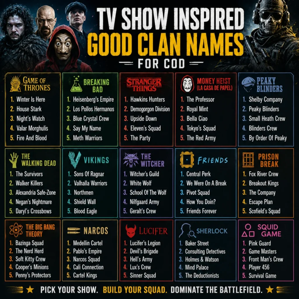TV Show Inspired Good Clan Names for COD 📺