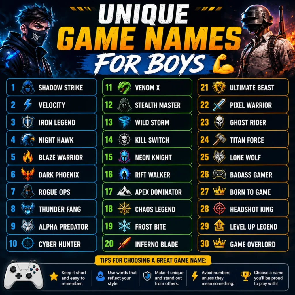 Unique Game Names for Boys 💪