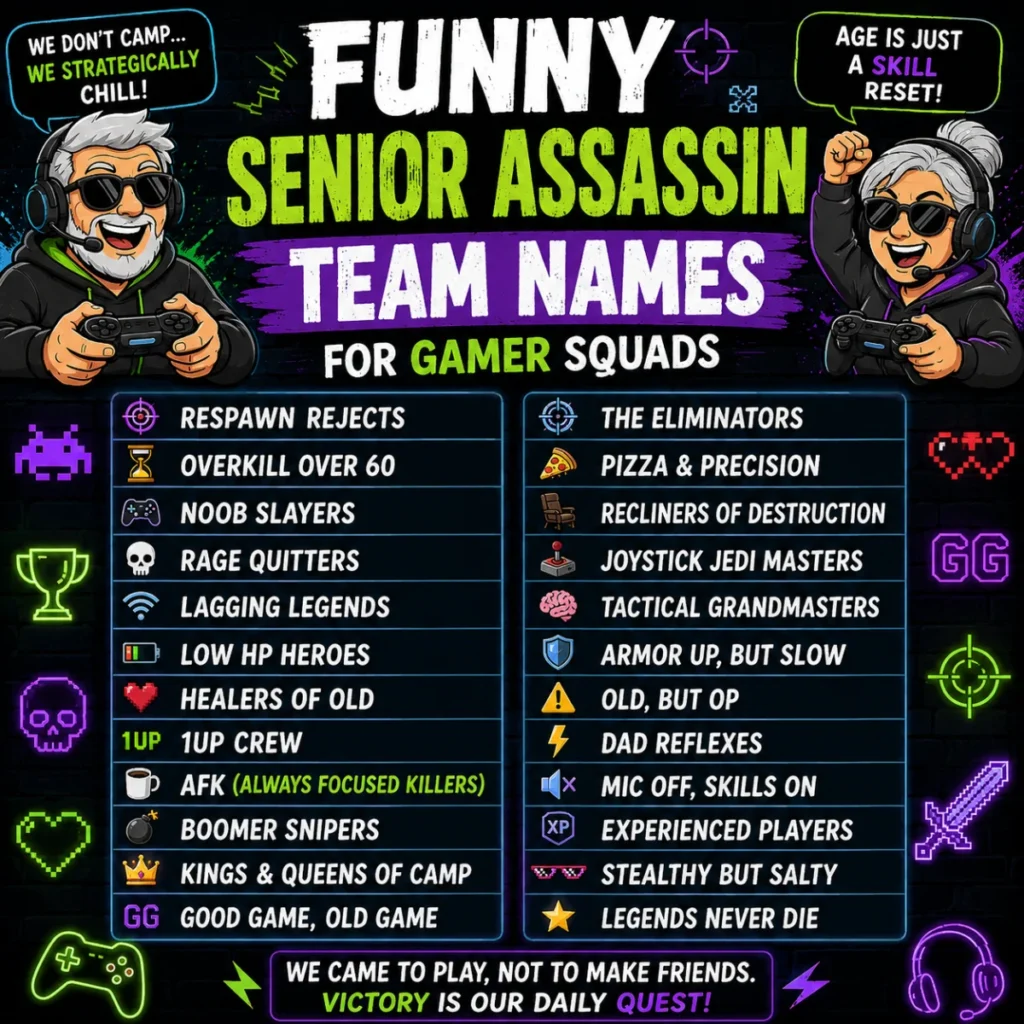 🎮 Funny Senior Assassin Team Names for Gamer Squads
