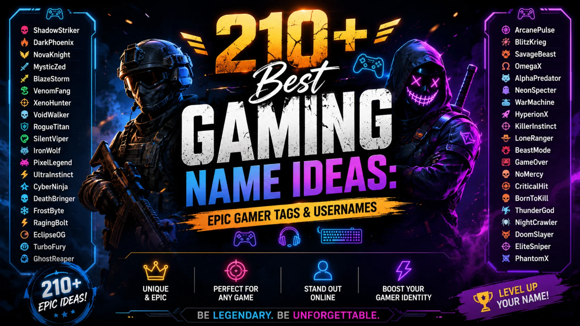 210+ Best Gaming Name Ideas: Epic Gamer Tags & Usernames