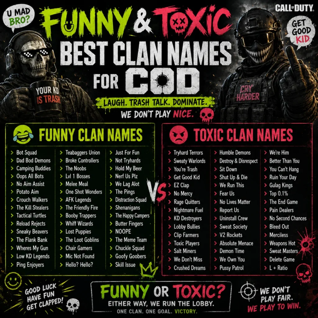 Funny & Toxic Best Clan Names for COD 🤬