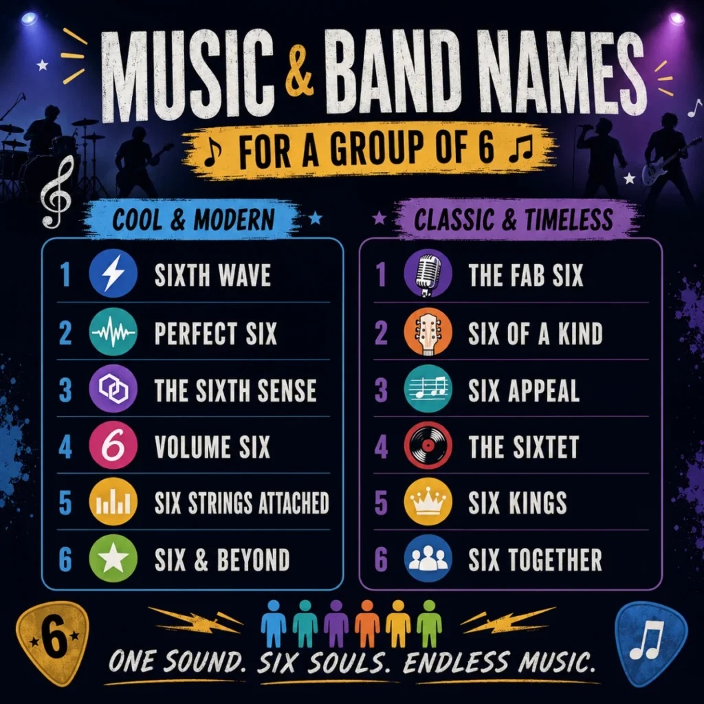 Music & Band Names for a Group of 6 ๐ต