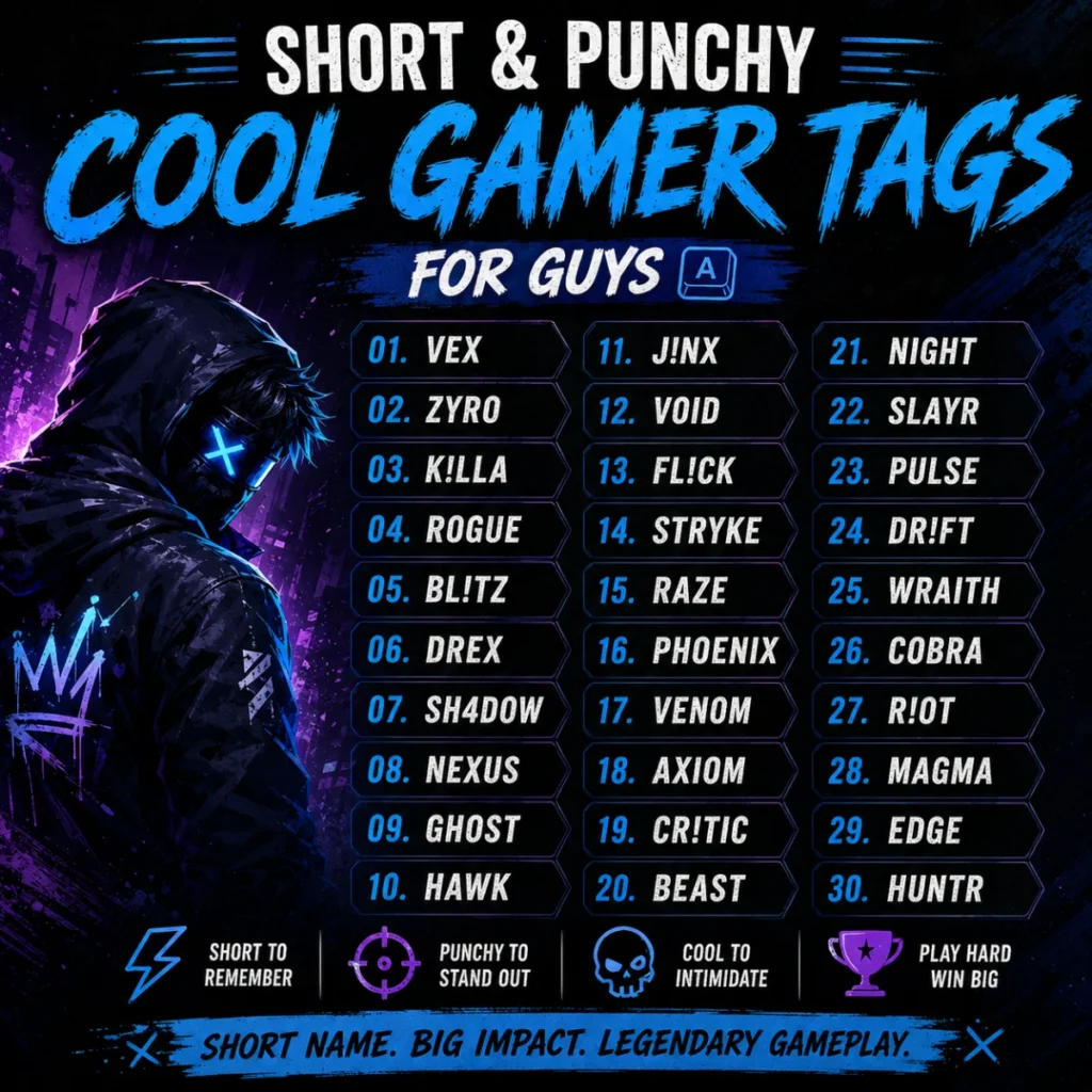 Short & Punchy Cool Gamer Tags for Guys 🔤