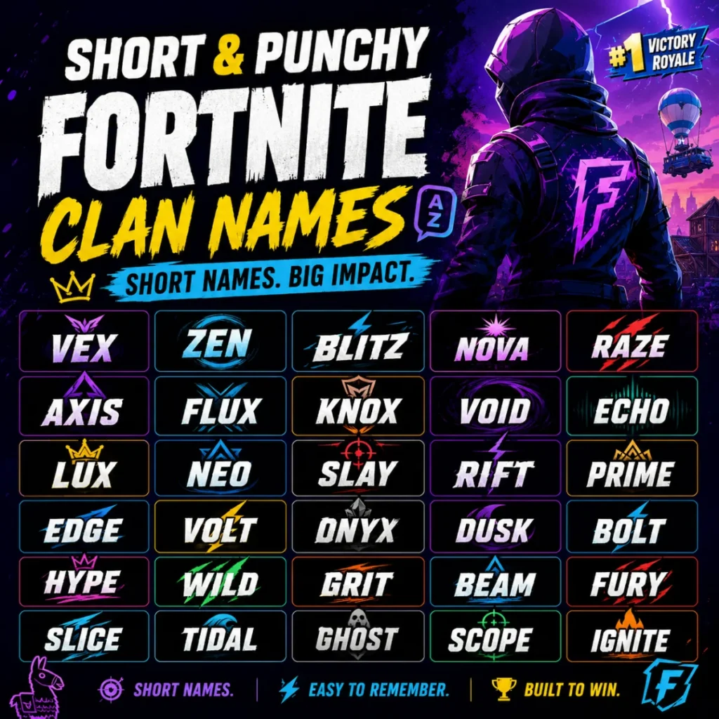 Short & Punchy Fortnite Clan Names 🔤