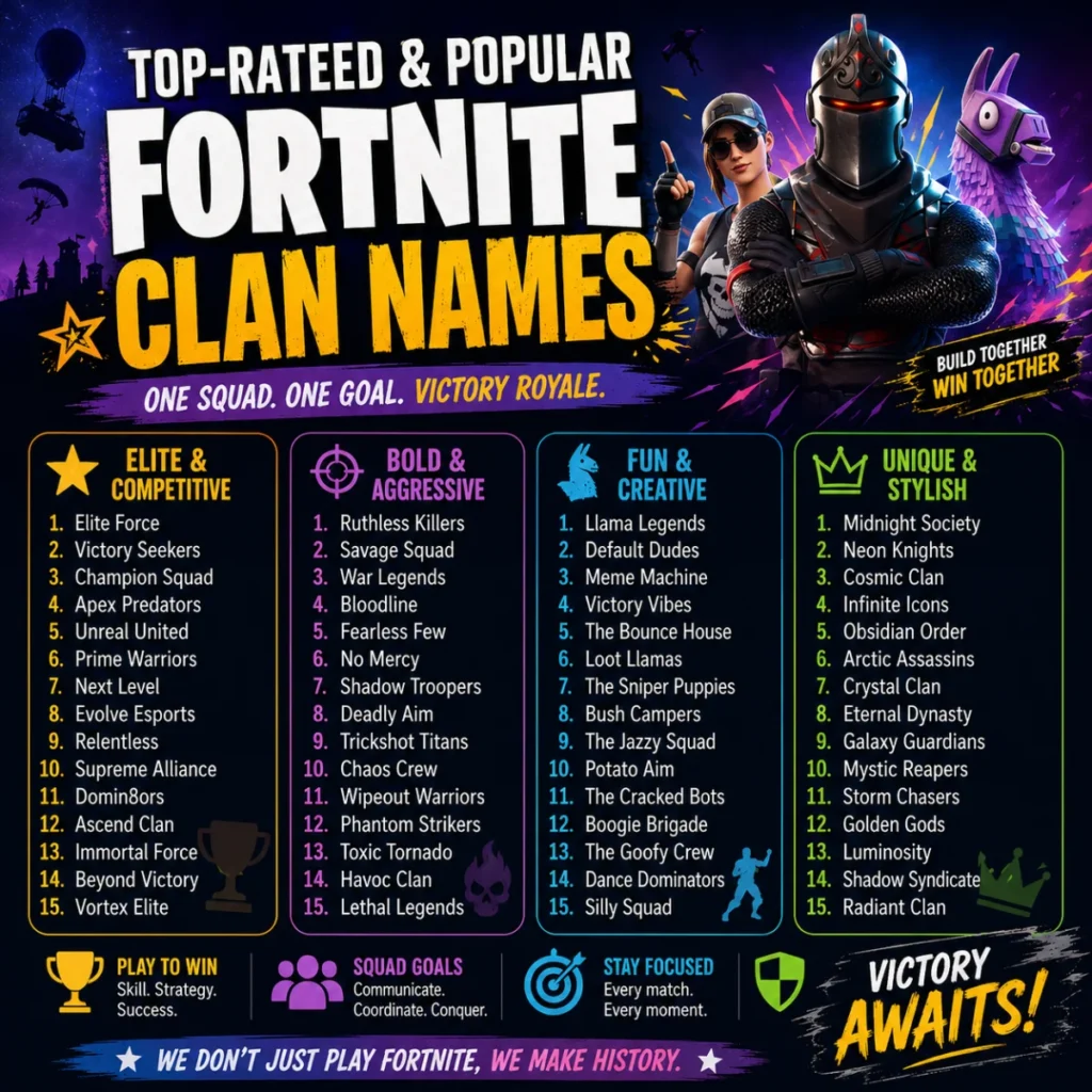 Top-Rated & Popular Fortnite Clan Names ⭐