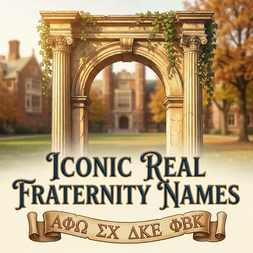 Iconic real fraternity names featuring well-known Greek-letter organizations and brotherhood traditions
