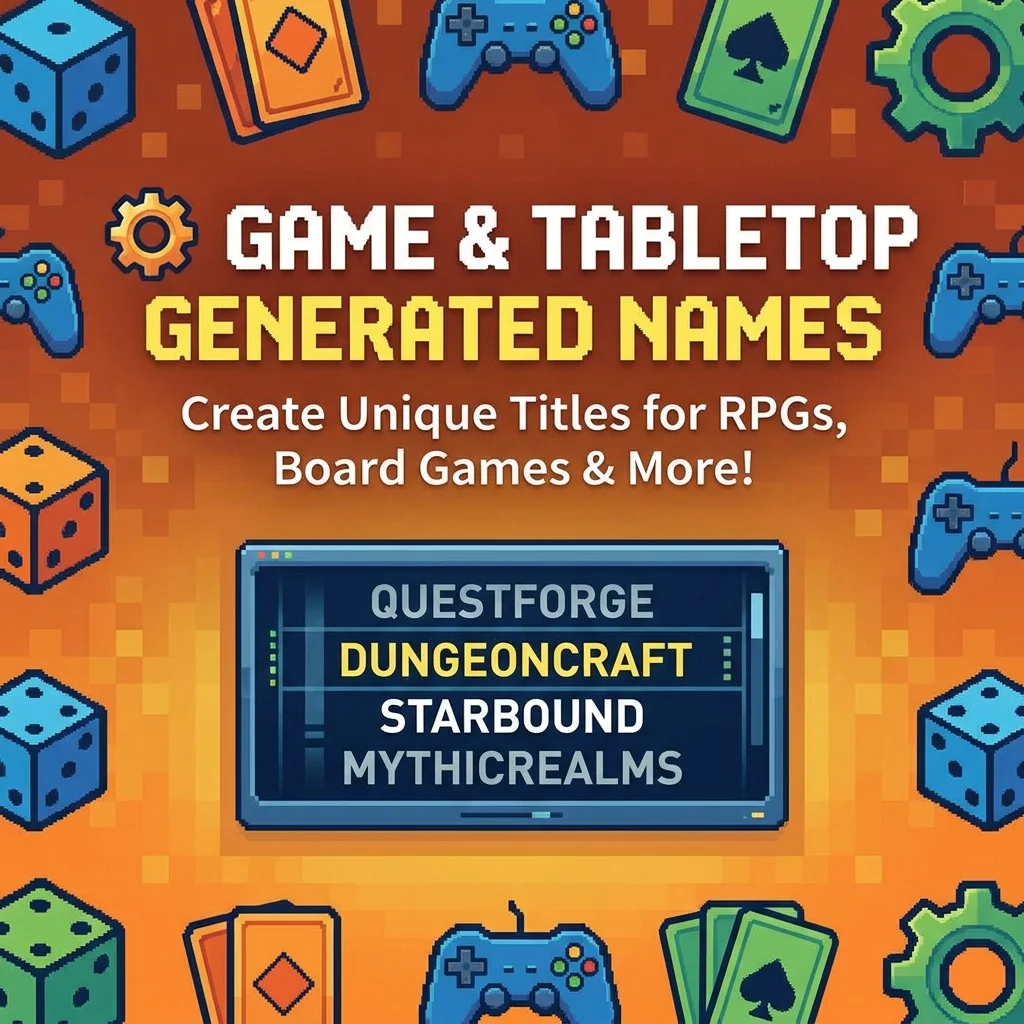 Game and tabletop generated names for creative teams, characters, and gaming adventures
