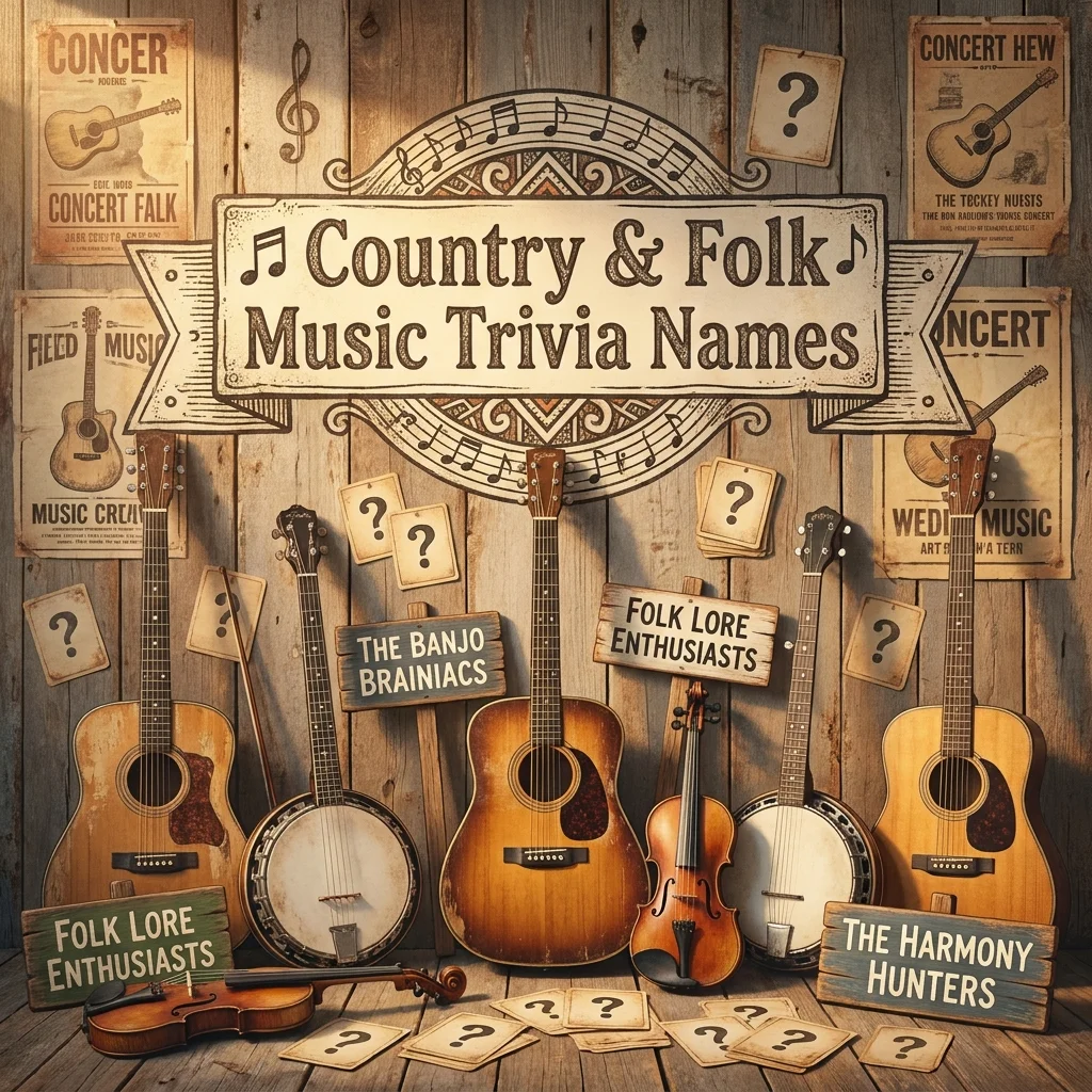 Country and folk music trivia team names for fun quizzes and music lovers